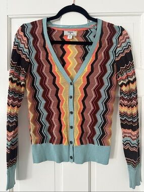Missoni for Target Multicolor Zigzag V‑Neck Cardigan with Aqua Trim